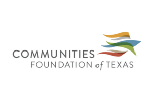Logo with Communities Foundation of Texas written and several colored waves on top right corner